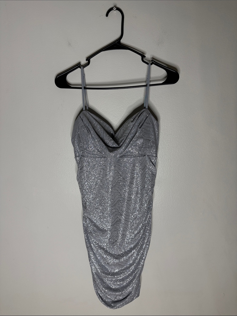 Emerald Sundae Silver Sparkle Cowl Neck Bodycon Dress Large